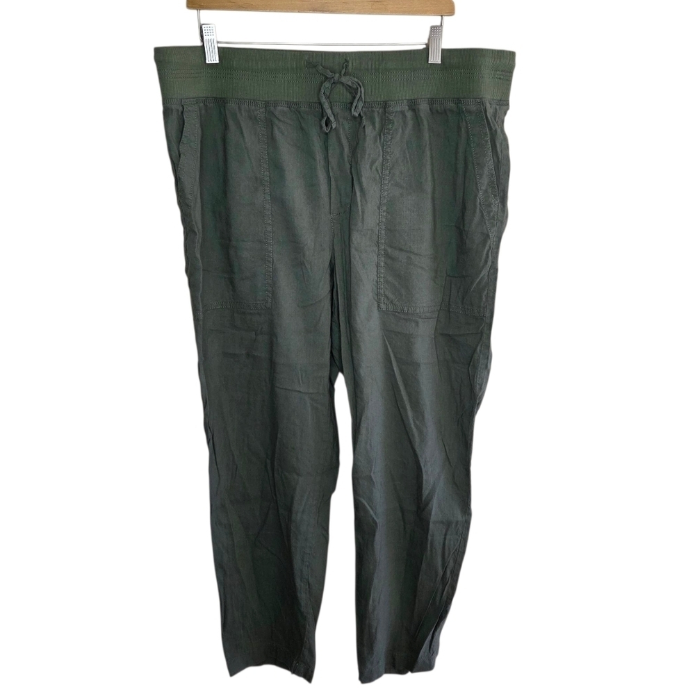 Lou & Grey for Loft | Olive Green Linen Blend Cropped Pull-On Pants Size XL